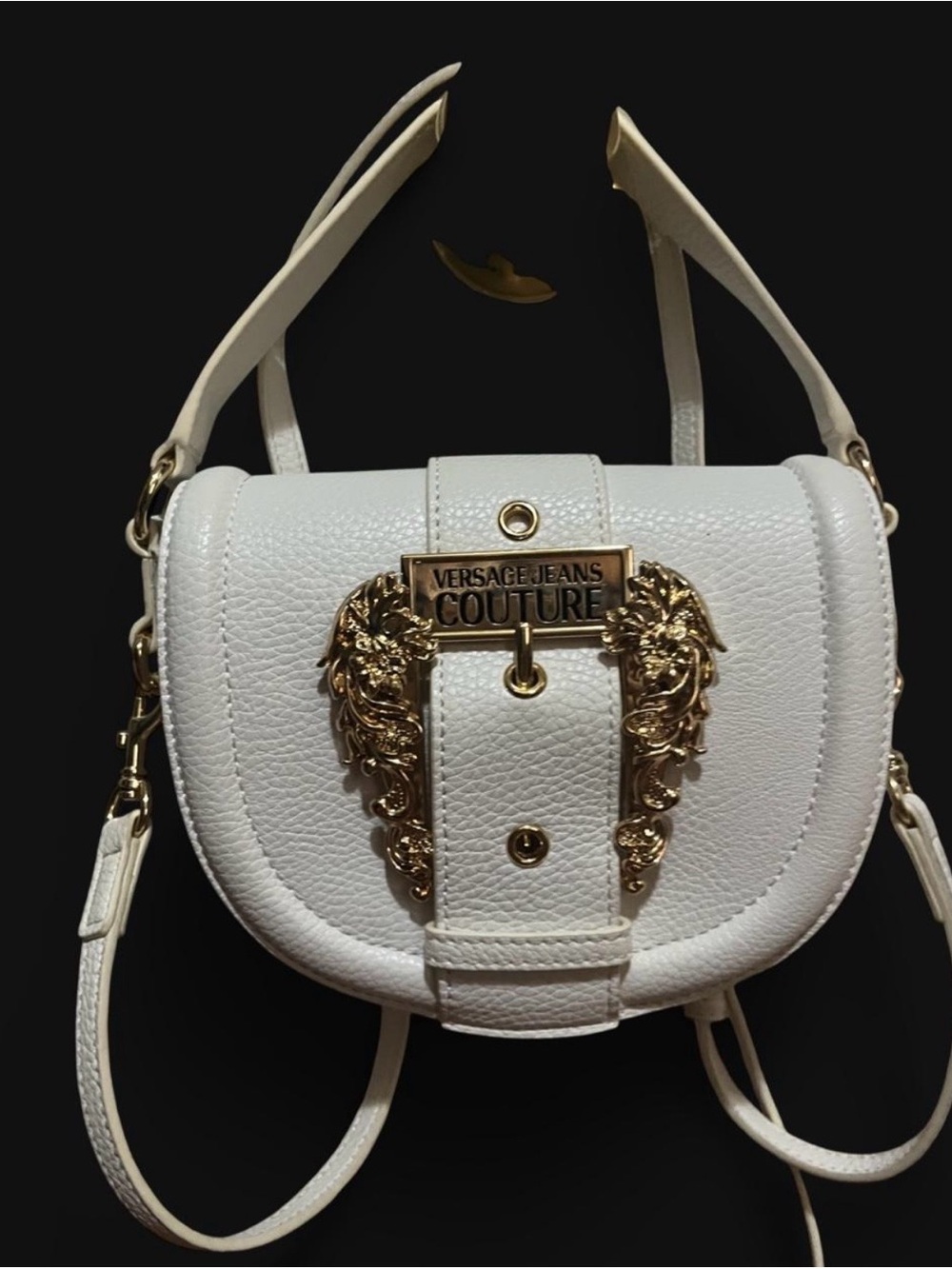 Versace Jeans Collection White Leather Crossbody Bag with Gold Baroque Hardware